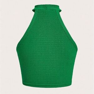 Aritzia Green Ribbed Halter Crop Top